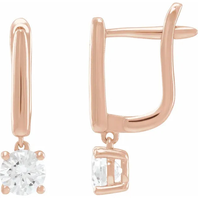 14K Gold Round Diamond Hinged Drop Earrings - View 2