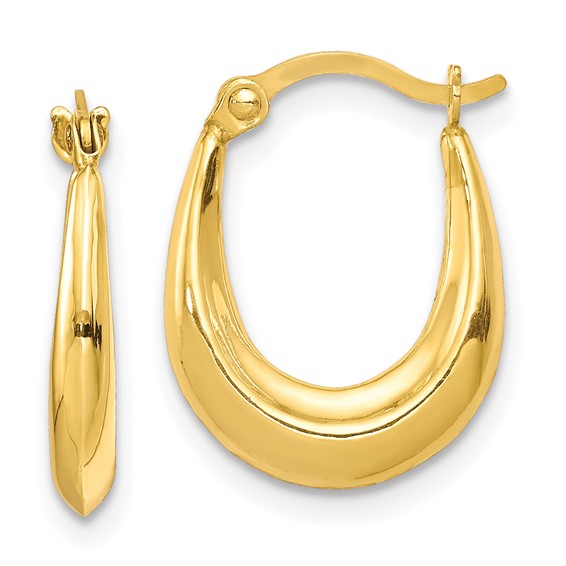 10K Yellow Gold Polished Tapered Oval Hoop Earrings