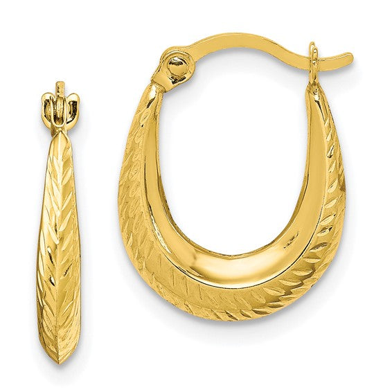 10K Yellow Gold Engraved Oval Hoop Earrings