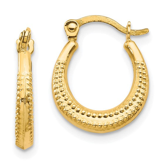 10K Yellow Gold Beaded Hoop Earrings