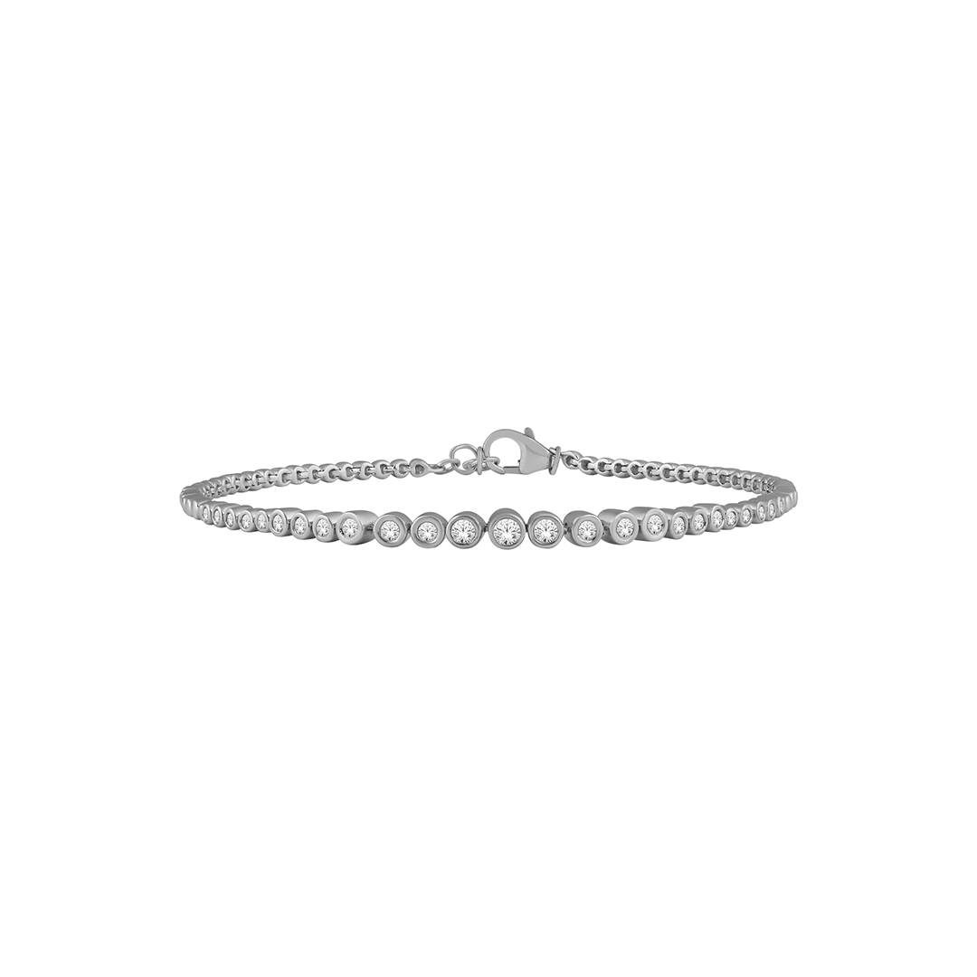 10K White Gold Bezel Set Graduated Diamond Bracelet