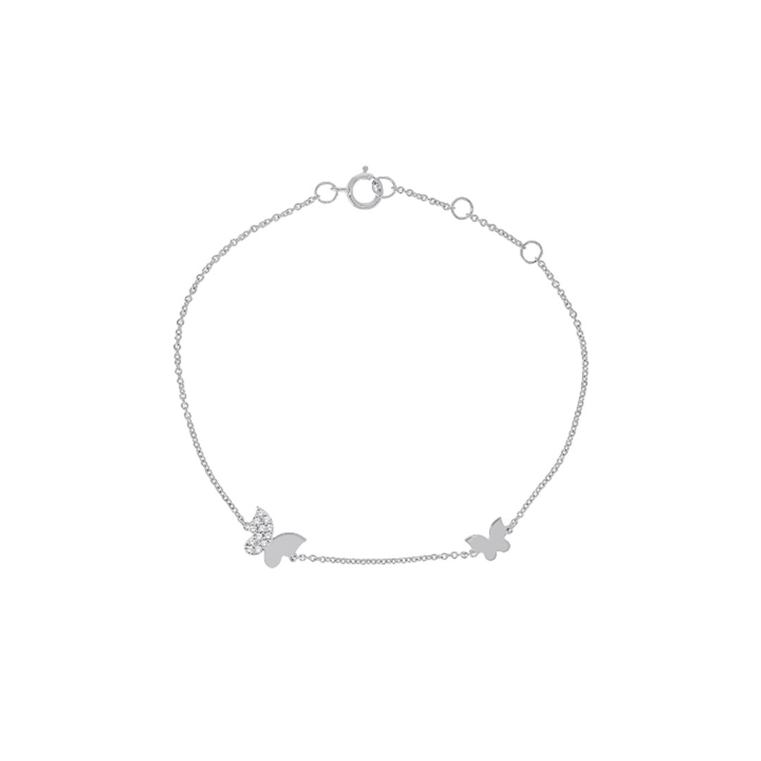10K White Gold Diamond Butterfly Charm Bracelet