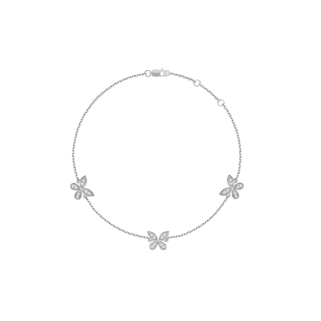 10K White Gold Diamond Butterfly Charm Bracelet
