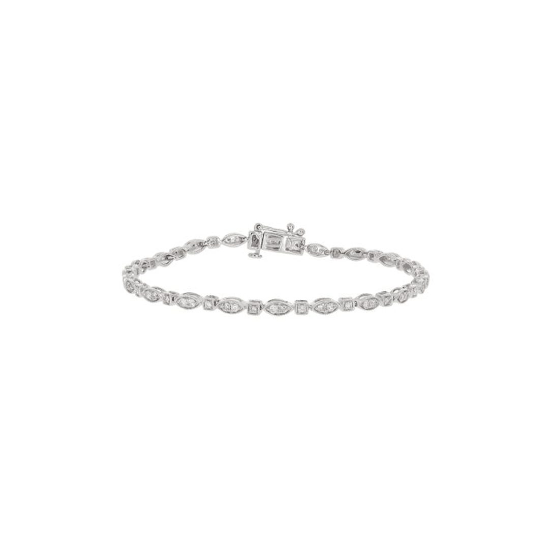 10K White Gold Multi-Shape Diamond Tennis Bracelet