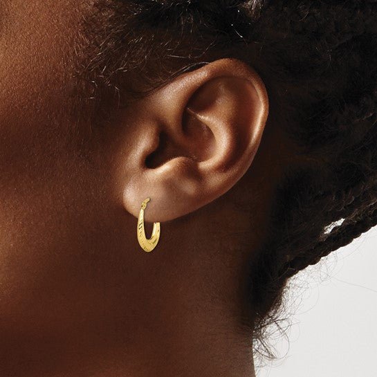 10K Yellow Gold Engraved Oval Hoop Earrings - Hoop Earrings - Design Jewellers Edmonton