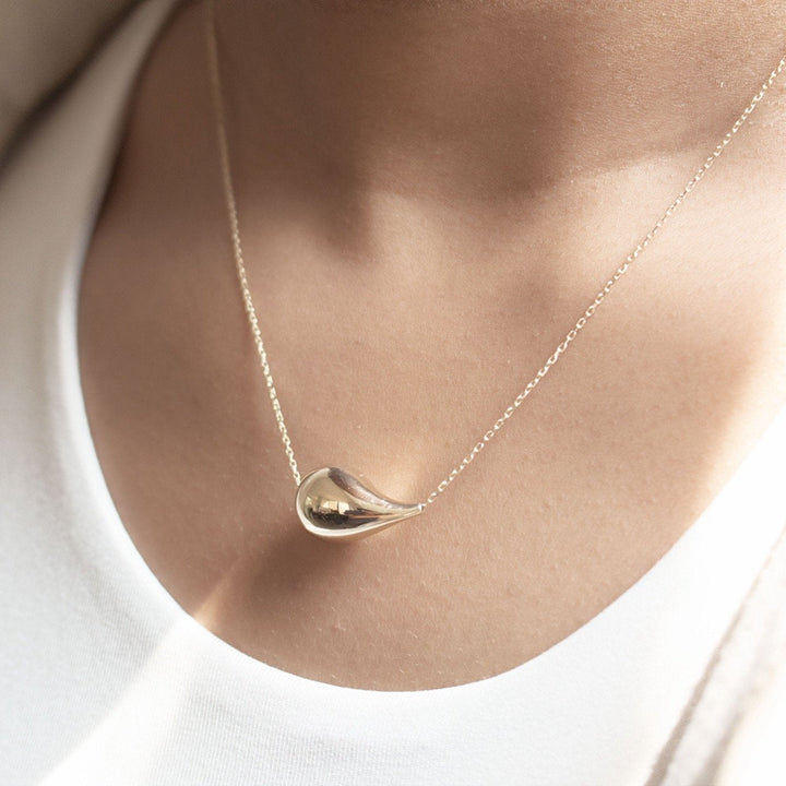 10K Yellow Gold High - Polish Teardrop Necklace - Gold Necklace - Design Jewellers Edmonton
