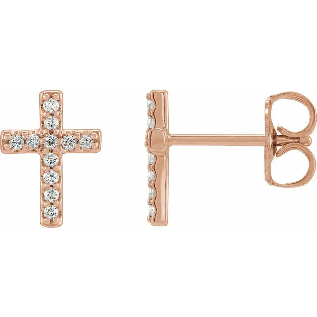 14K Gold Cross Design Diamond Stud Earrings - View 2