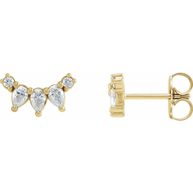 14K Gold Multi-Shape Diamond Cluster Ear Climbers Earring Design - View 1