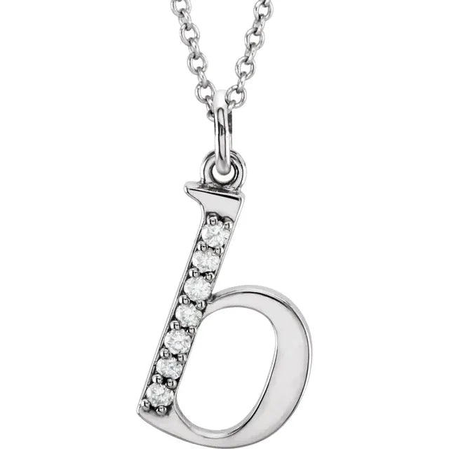 14K Solid Gold & Diamond Initial Pendant - View 4