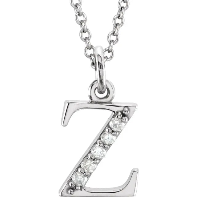 14K Solid Gold & Diamond Initial Pendant - View 75