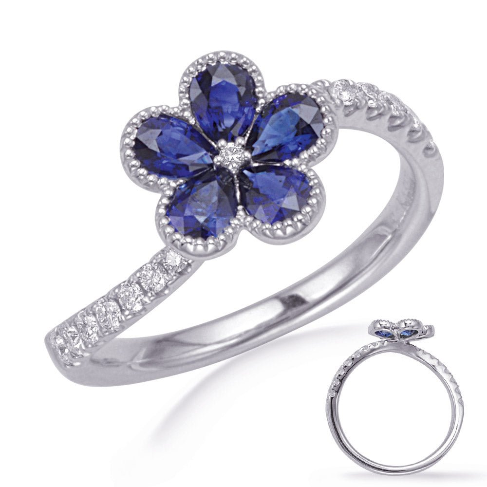 1.11 ctw. WHITE GOLD FLOWER SAPPHIRE & DIAMOND RING