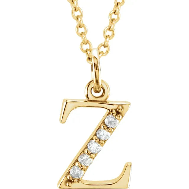 14K Solid Gold & Diamond Initial Pendant - View 76