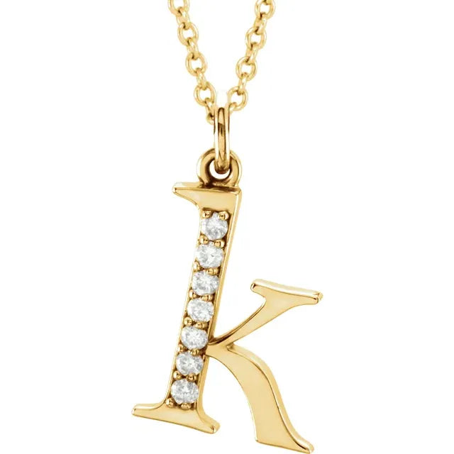 14K Solid Gold & Diamond Initial Pendant - View 30