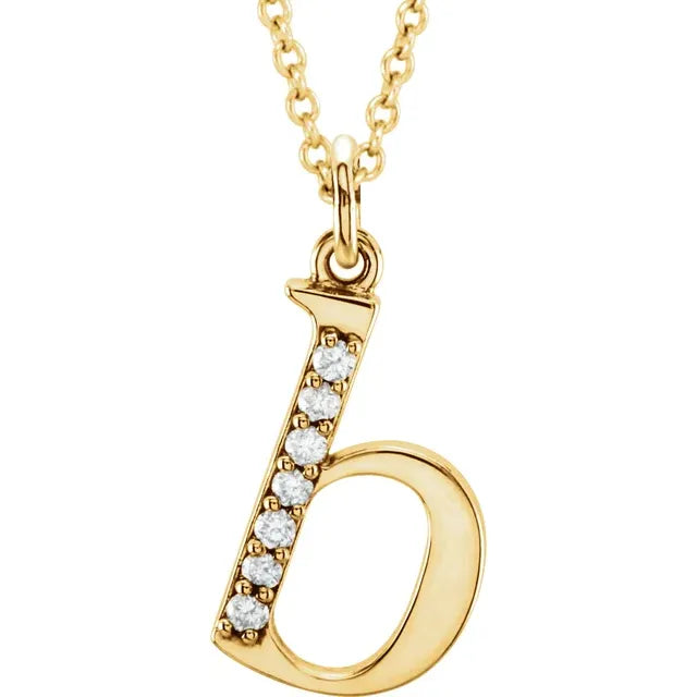 14K Solid Gold & Diamond Initial Pendant - View 5