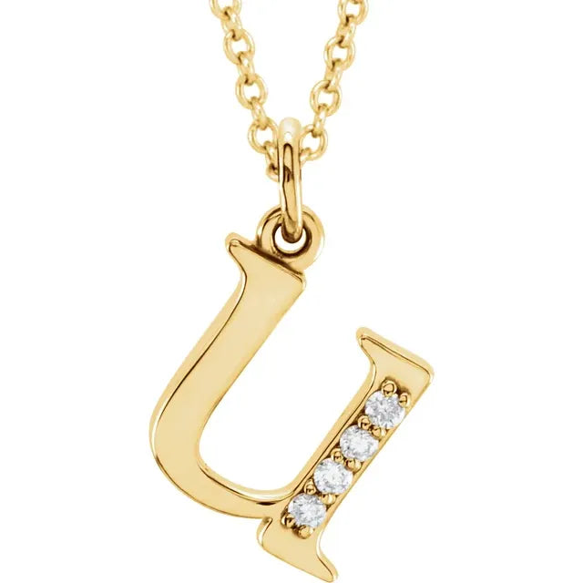 14K Solid Gold & Diamond Initial Pendant - View 59