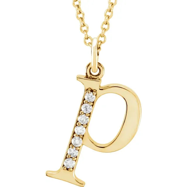 14K Solid Gold & Diamond Initial Pendant - View 47