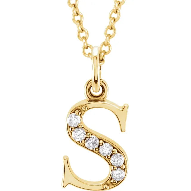 14K Solid Gold & Diamond Initial Pendant - View 54