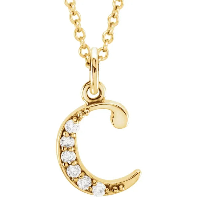 14K Solid Gold & Diamond Initial Pendant - View 6