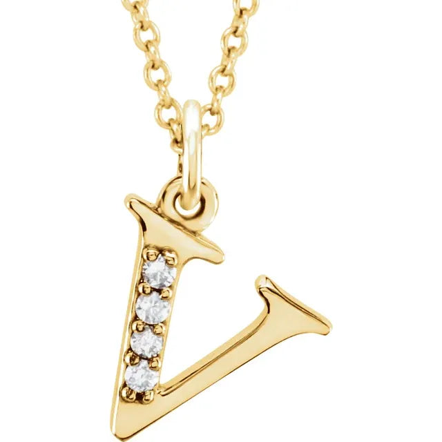 14K Solid Gold & Diamond Initial Pendant - View 64