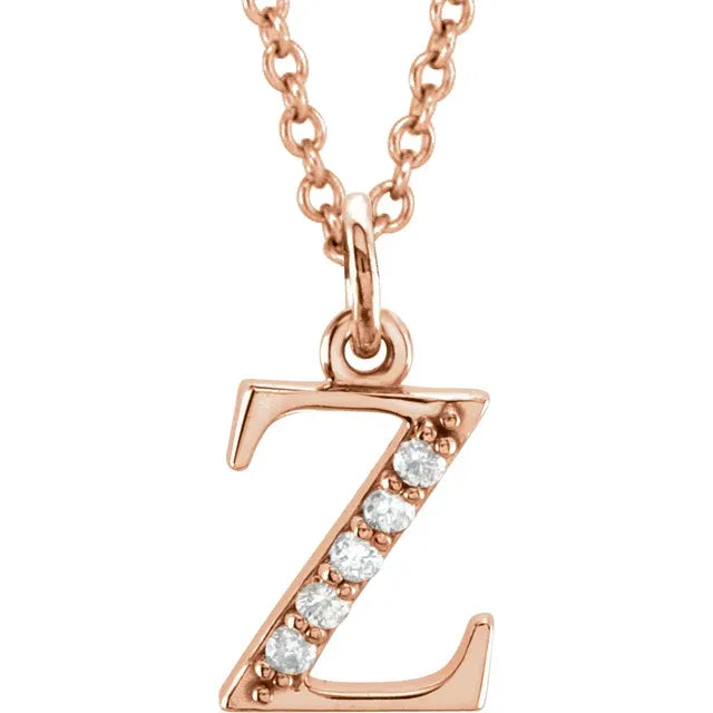 14K Solid Gold & Diamond Initial Pendant - View 74