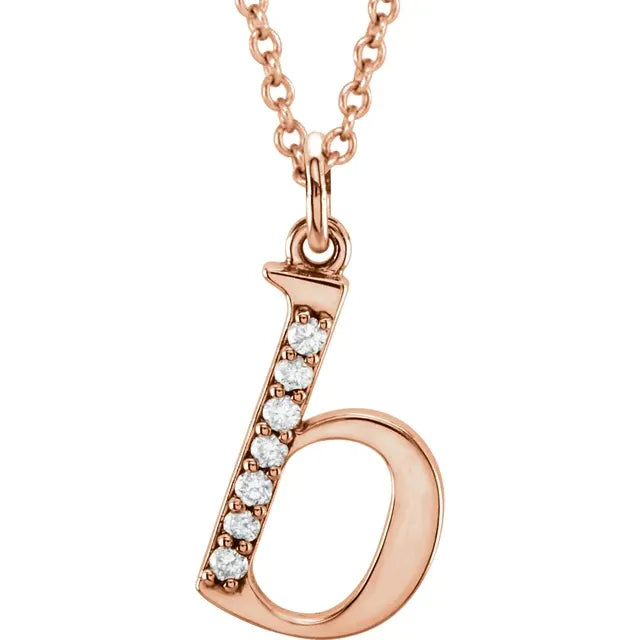 14K Solid Gold & Diamond Initial Pendant - View 3