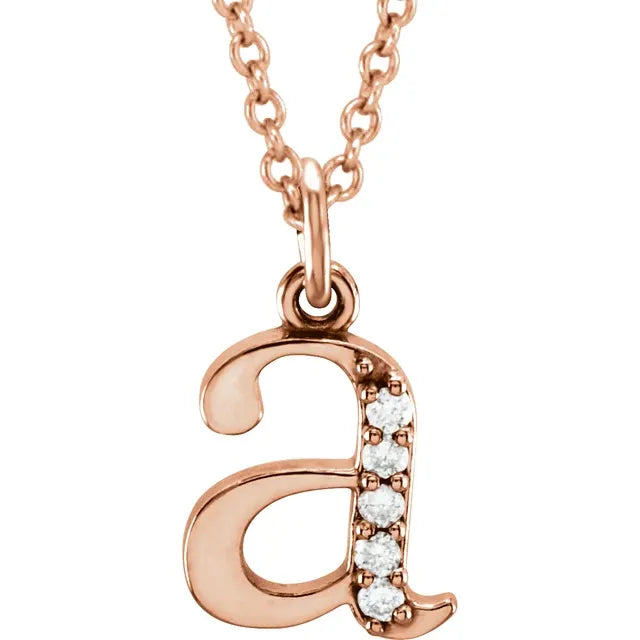 14K Solid Gold & Diamond Initial Pendant - View 2