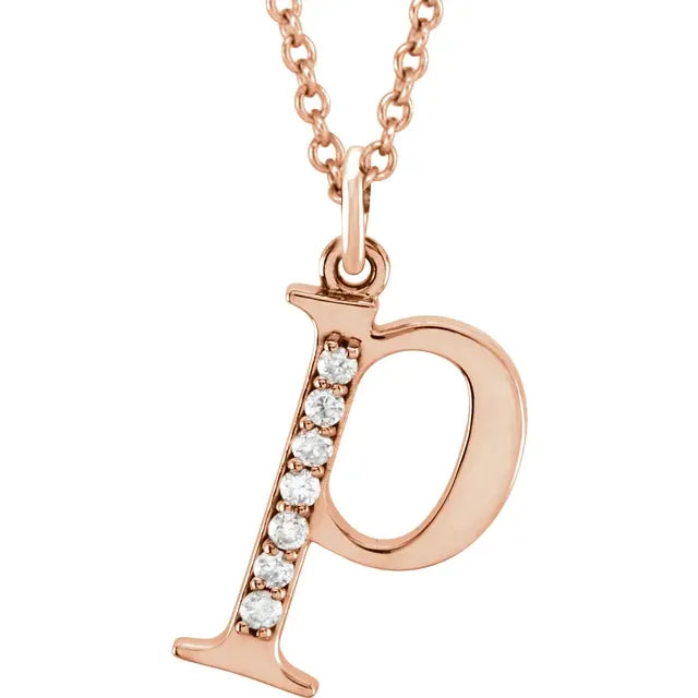 14K Solid Gold & Diamond Initial Pendant - View 45