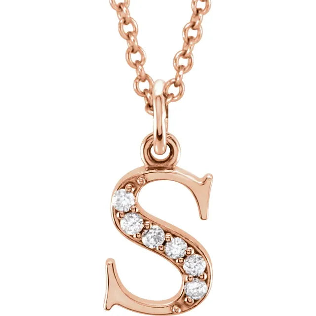14K Solid Gold & Diamond Initial Pendant - View 56