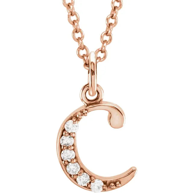 14K Solid Gold & Diamond Initial Pendant - View 8