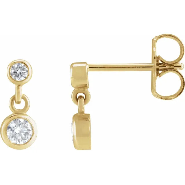 14K Gold Two-Stone Bezel Set Diamond Drop Earrings - View 1