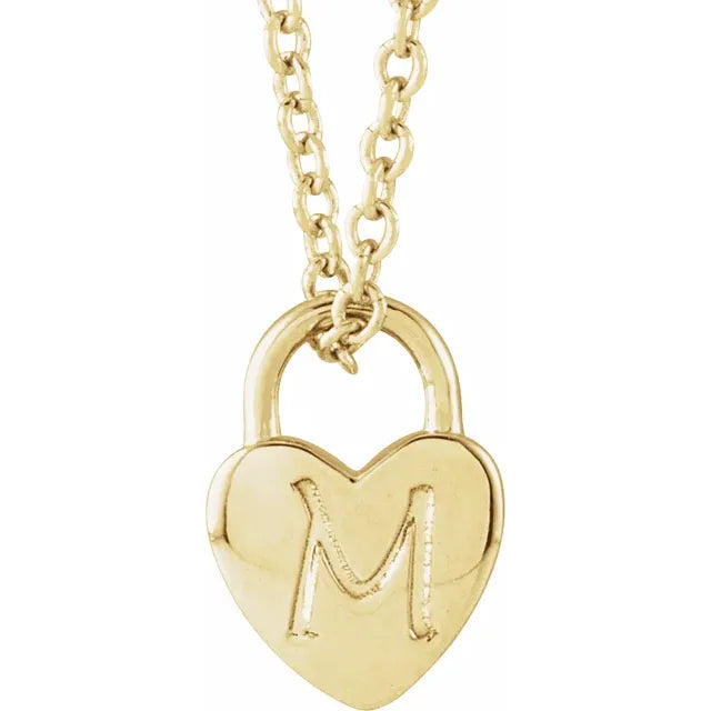 14K Gold Petite Engravable Heart Lock Pendant - View 2