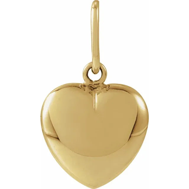 14K Gold Puff Heart Pendant Charm - View 1