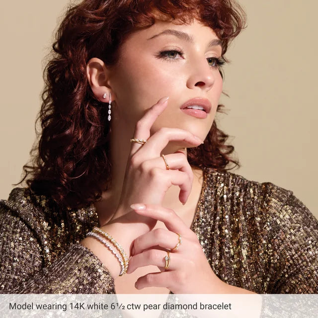 14K Gold Pear Cut Diamond Tennis Bracelet - View 3