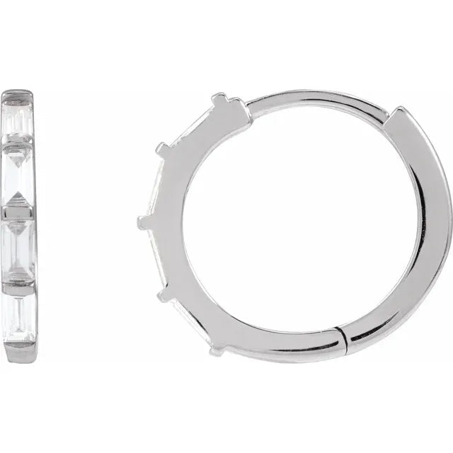 14K Gold Baguette Diamond Huggie Hoop Earrings