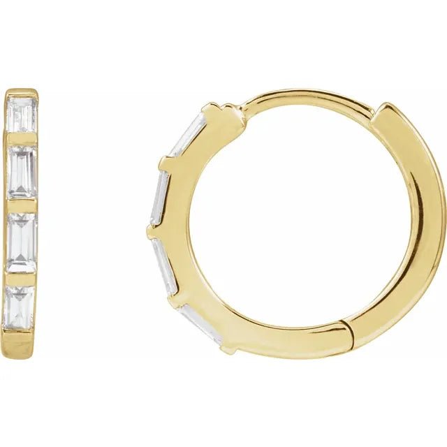 14K Gold Baguette Diamond Huggie Hoop Earrings - Design Jewellers Edmonton