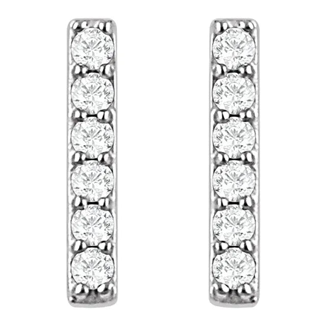 14K Gold Bar Shape Diamond Stud Earrings