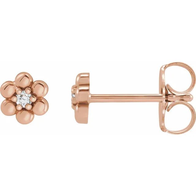 14K Gold Beaded Flower Diamond Stud Earrings - Design Jewellers Edmonton