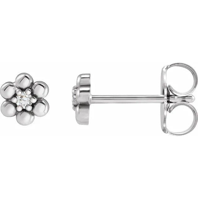 14K Gold Beaded Flower Diamond Stud Earrings