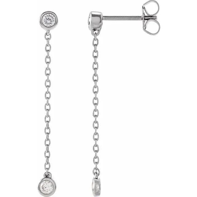 14K Gold Bezel Set Diamond Chain Drop Earrings