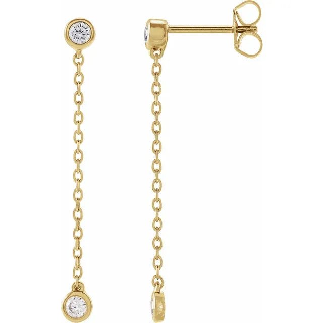 14K Gold Bezel Set Diamond Chain Drop Earrings - Design Jewellers Edmonton