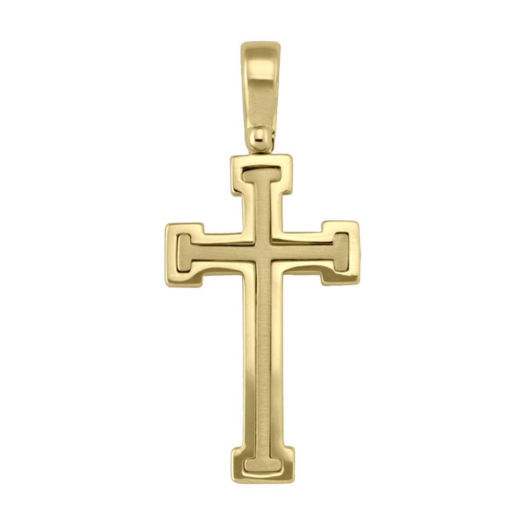 14K Gold Channel Border Cross Pendant
