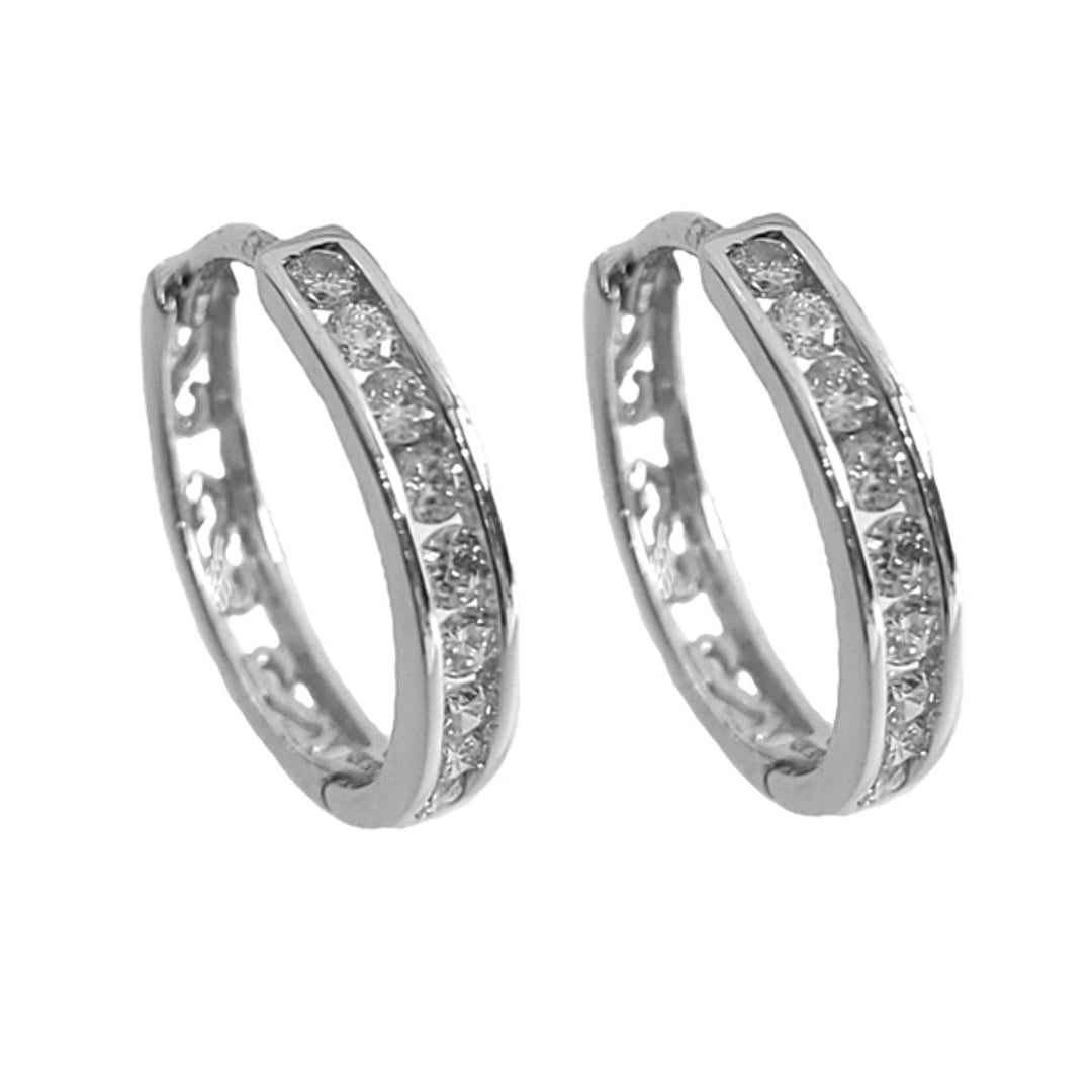 14K Gold Channel Set Diamond Huggie Hoop Earrings
