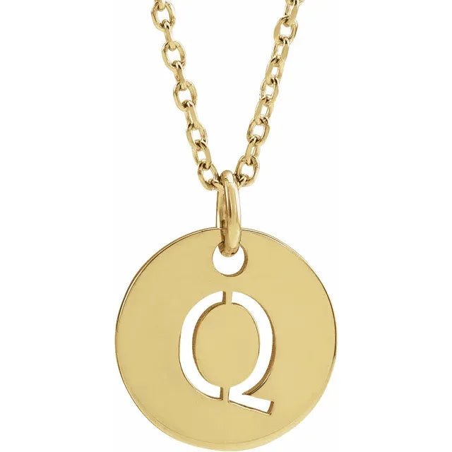 14K Gold Circular Disc Initial Pendant - Initial Necklace or Pendant - Design Jewellers Edmonton