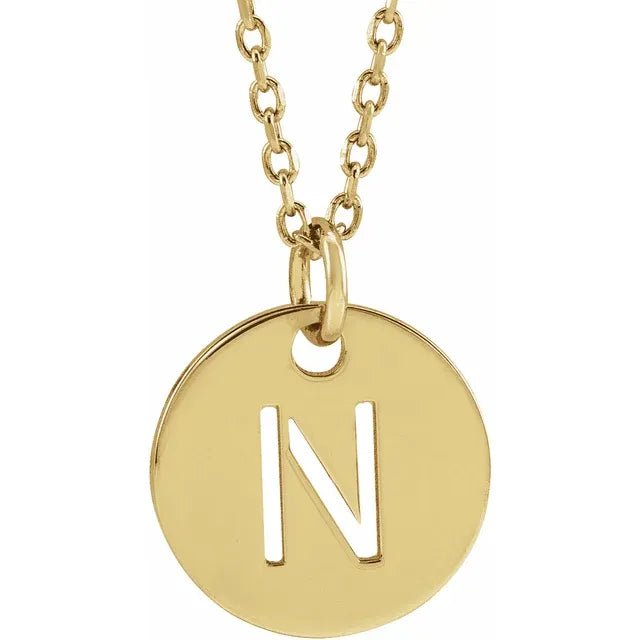 14K Gold Circular Disc Initial Pendant - Initial Necklace or Pendant - Design Jewellers Edmonton