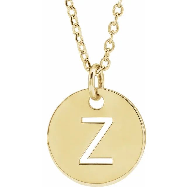 14K Gold Circular Disc Initial Pendant - Initial Necklace or Pendant - Design Jewellers Edmonton