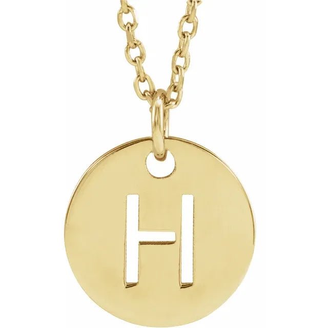 14K Gold Circular Disc Initial Pendant - Initial Necklace or Pendant - Design Jewellers Edmonton
