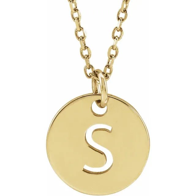 14K Gold Circular Disc Initial Pendant - Initial Necklace or Pendant - Design Jewellers Edmonton