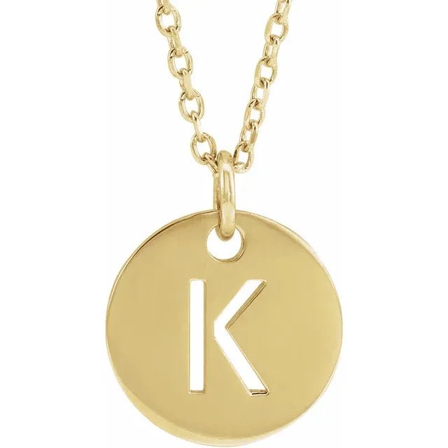 14K Gold Circular Disc Initial Pendant - Initial Necklace or Pendant - Design Jewellers Edmonton