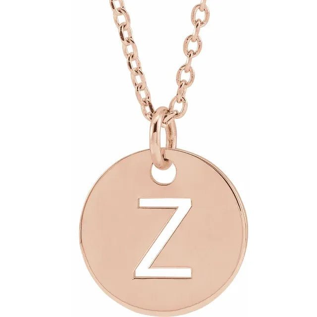 14K Gold Circular Disc Initial Pendant - Initial Necklace or Pendant - Design Jewellers Edmonton