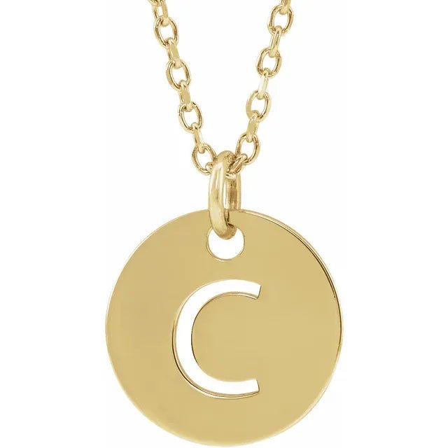 14K Gold Circular Disc Initial Pendant - Initial Necklace or Pendant - Design Jewellers Edmonton